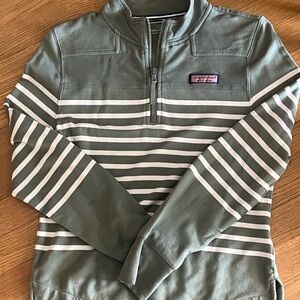 Vineyard Vines Green and White Striped Dreamcloth 1/4 zip Shep Shirt Hoodie